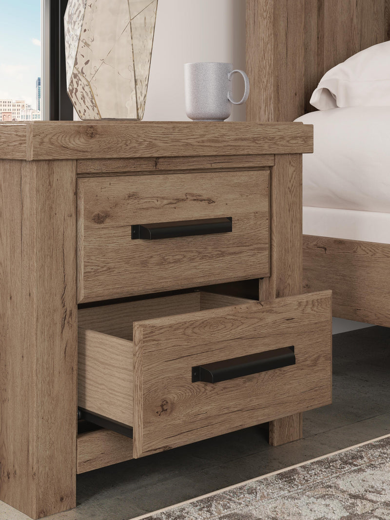 Oliandon Queen Panel Storage Bed, Chest and Nightstand in Light Brown - PKG025174