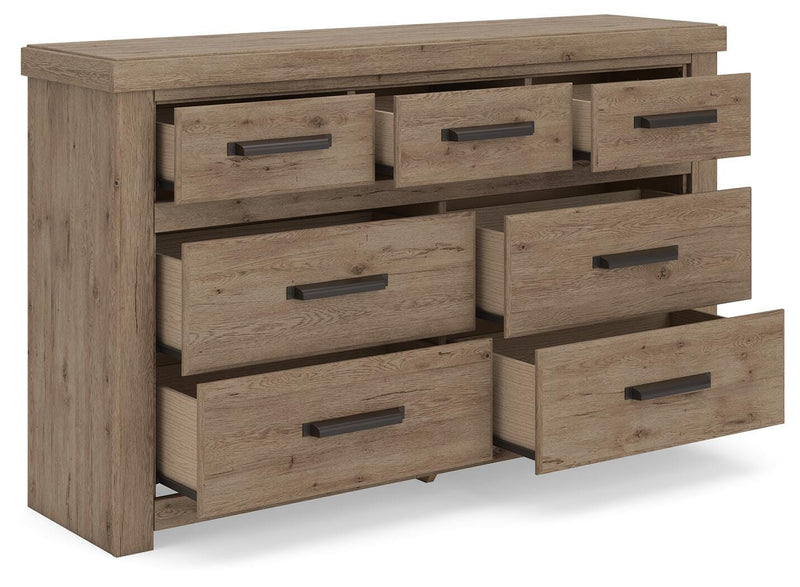 Oliandon Queen Panel Storage Bed, Dresser and Chest in Light Brown - PKG025172
