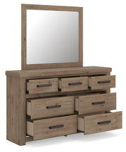 Oliandon Queen Panel Storage Bed, Dresser, Mirror and Chest in Light Brown - PKG025176