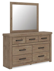 Oliandon Queen Panel Storage Bed. Dresser, Mirror and Nightstand in Light Brown - PKG025175