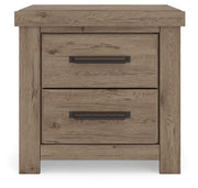Oliandon Queen Panel Storage Bed. Dresser, Mirror and Nightstand in Light Brown - PKG025175
