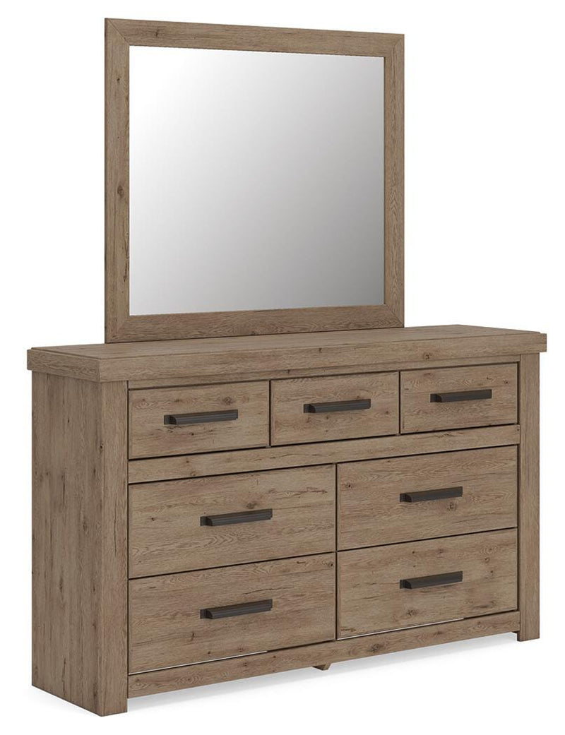 Oliandon Queen Panel Storage Bed, Dresser, Mirror, Chest and Nightstand in Light Brown - PKG025177