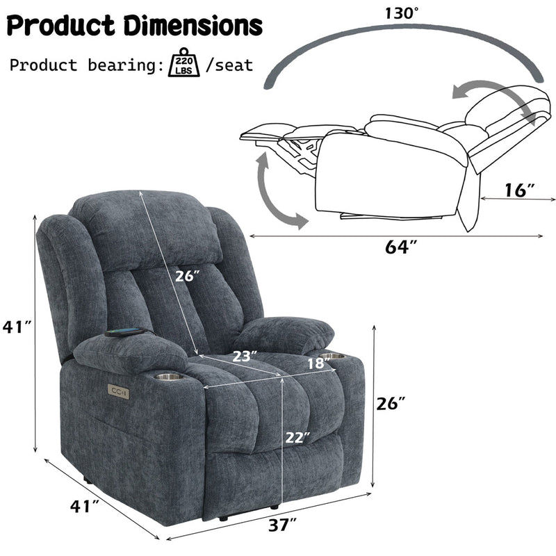 Omarion Power Recliner w/Lift, Heating & Massage - LV02996