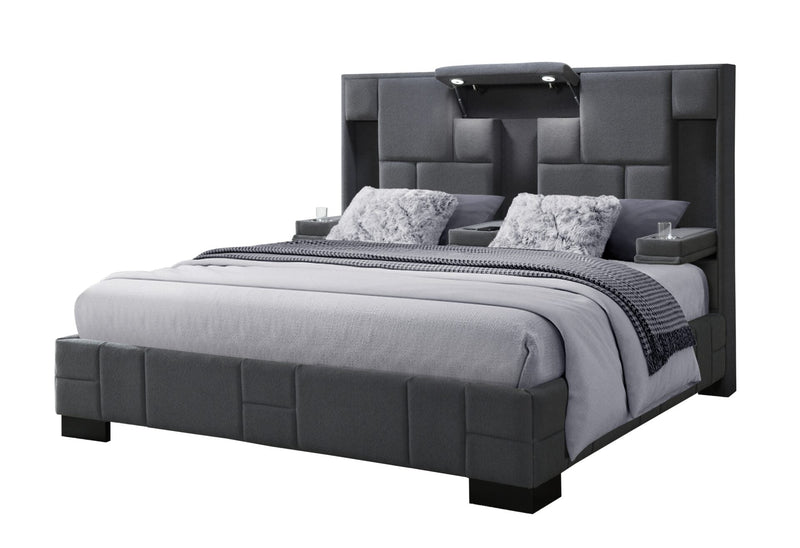 Oscar Dark Grey 8 Queen Bed No Wood Trim - OSCAR-DARK GREY 8-QB-N