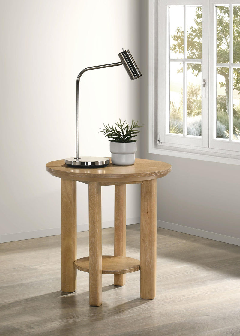 Ottowa Round Wood Side End Table with Shelf Light Oak - 706297