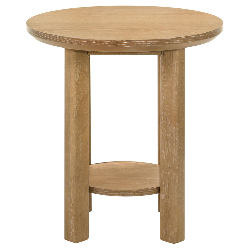Ottowa Round Wood Side End Table with Shelf Light Oak - 706297