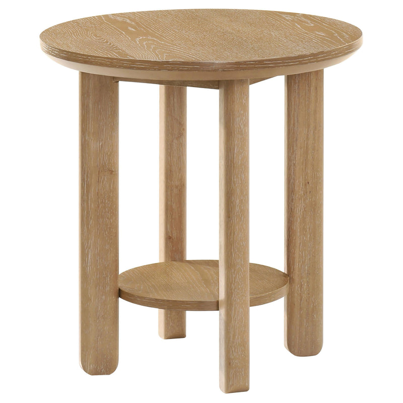 Ottowa Round Wood Side End Table with Shelf Light Oak - 706297
