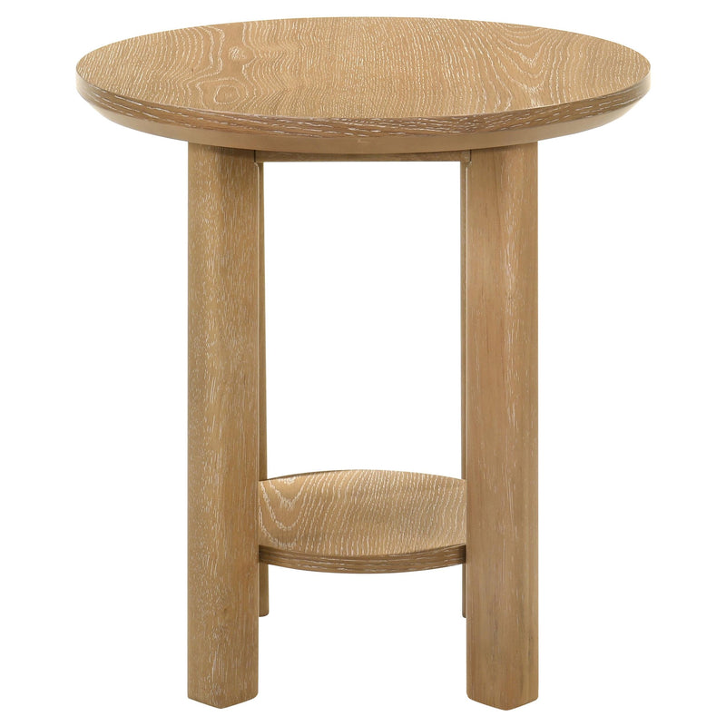 Ottowa Round Wood Side End Table with Shelf Light Oak - 706297