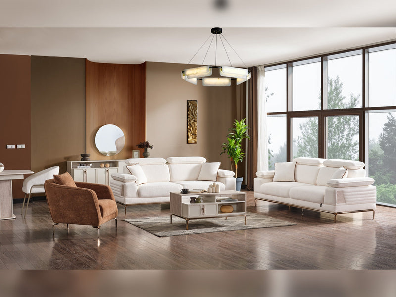 Pamukkale 3-pieces (Sofa & Loveseat & Chair) Livingroom in White - Brown - 200-ELIF-PAM-A214-321