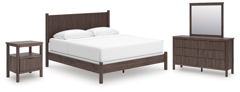 Pamytta Brown King Panel Bed, Dresser, Mirror and Nightstand - PCB2614B31