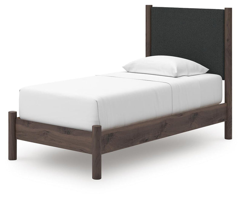 Pamytta Brown Twin Upholstered Panel Platform Bed - PCB2614B8
