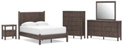 Pamytta Full Panel Platform Bed, Dresser, Mirror, Chest and Nightstand in Brown - PKG022672