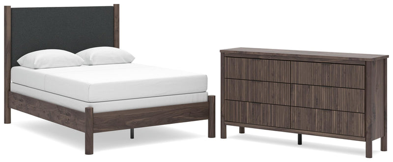 Pamytta Full Upholstered Panel Bed and Dresser in Brown - PKG022727