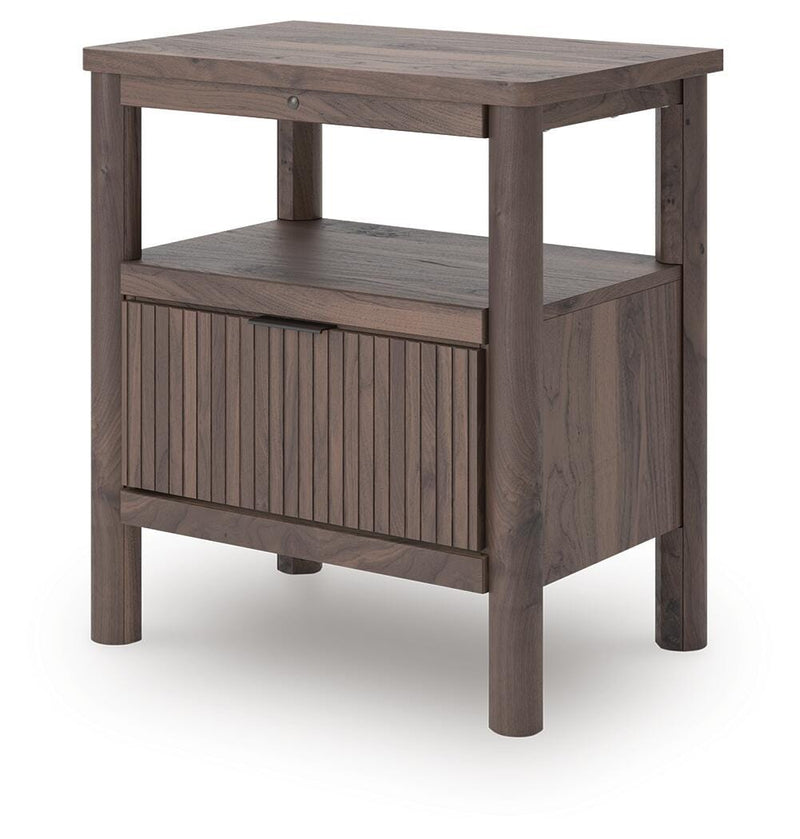 Pamytta Full Upholstered Panel Bed, Chest and  Nightstand in Brown - PKG022774