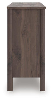 Pamytta Full Upholstered Panel Bed, Dresser and Chest in Brown - PKG022773