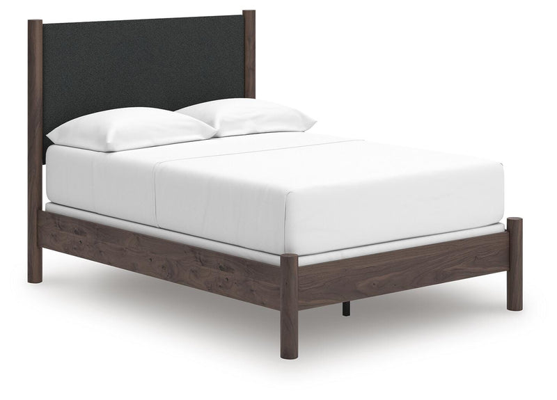 Pamytta Full Upholstered Panel Bed, Dresser and Nightstand in Brown - PKG022728