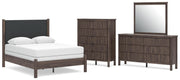 Pamytta Full Upholstered Panel Bed, Dresser, Mirror and Chest in Brown - PKG022725