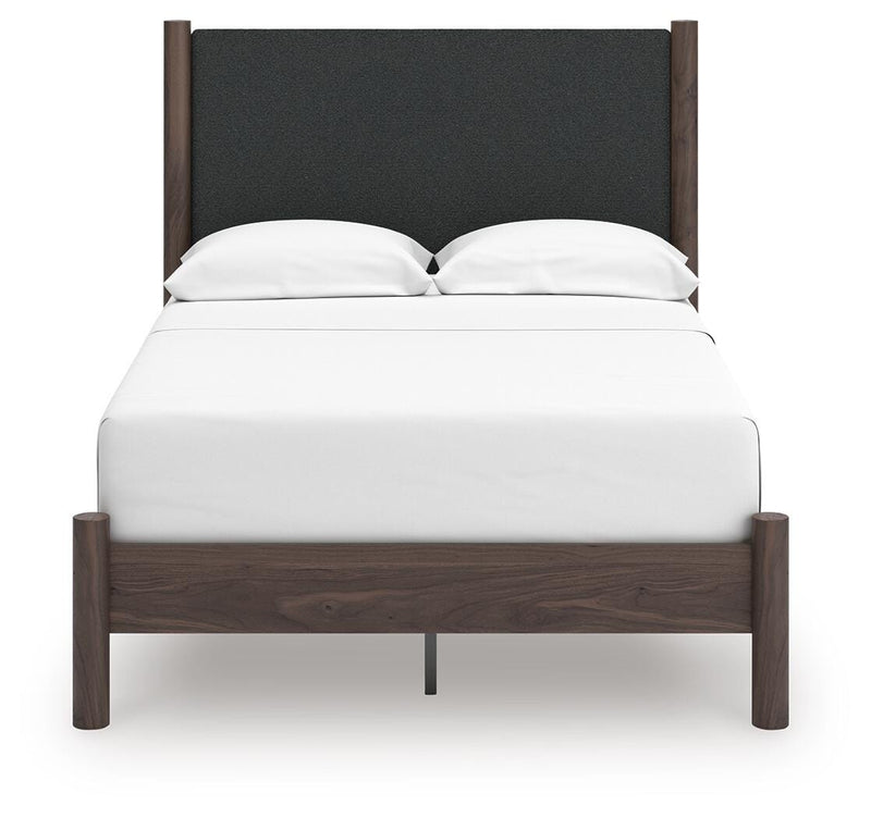 Pamytta Full Upholstered Panel Platform Bed and Dresser in Brown - PKG022691