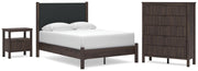 Pamytta Full Upholstered Panel Platform Bed, Chest and  Nightstand in Brown - PKG022762