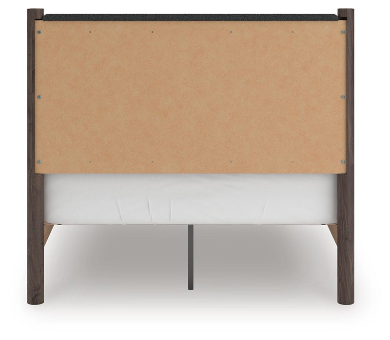 Pamytta Full Upholstered Panel Platform Bed, Dresser and Nightstand in Brown - PKG022692