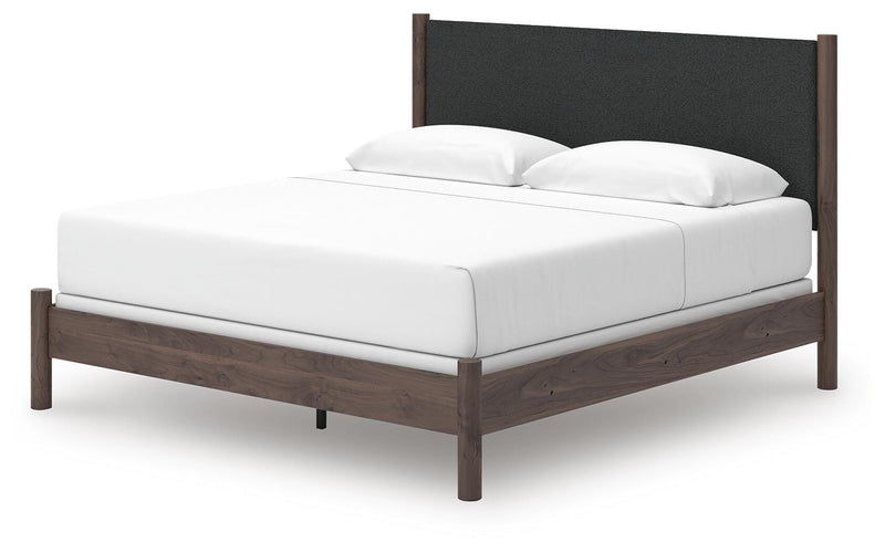 Pamytta King Upholstered Panel Bed and Dresser in Brown - PKG022789