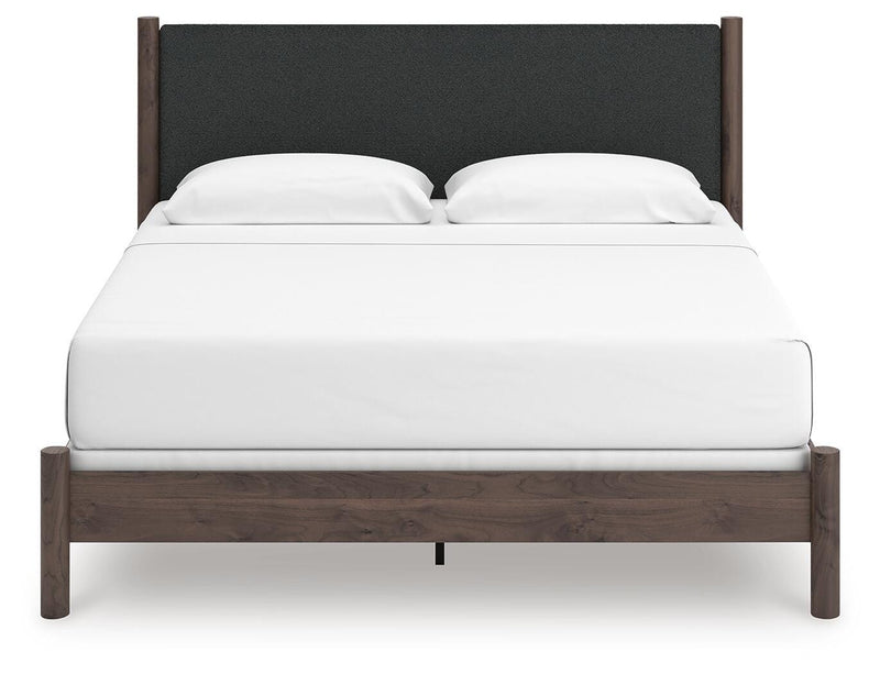 Pamytta King Upholstered Panel Bed, Dresser and Nightstand in Brown - PKG022790