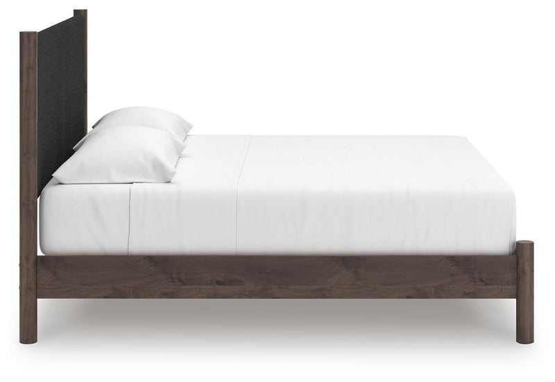 Pamytta King Upholstered Panel Platform Bed and Dresser in Brown - PKG022751