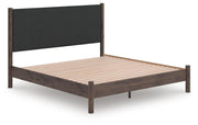 Pamytta King Upholstered Panel Platform Bed, Chest and  Nightstand in Brown - PKG022782