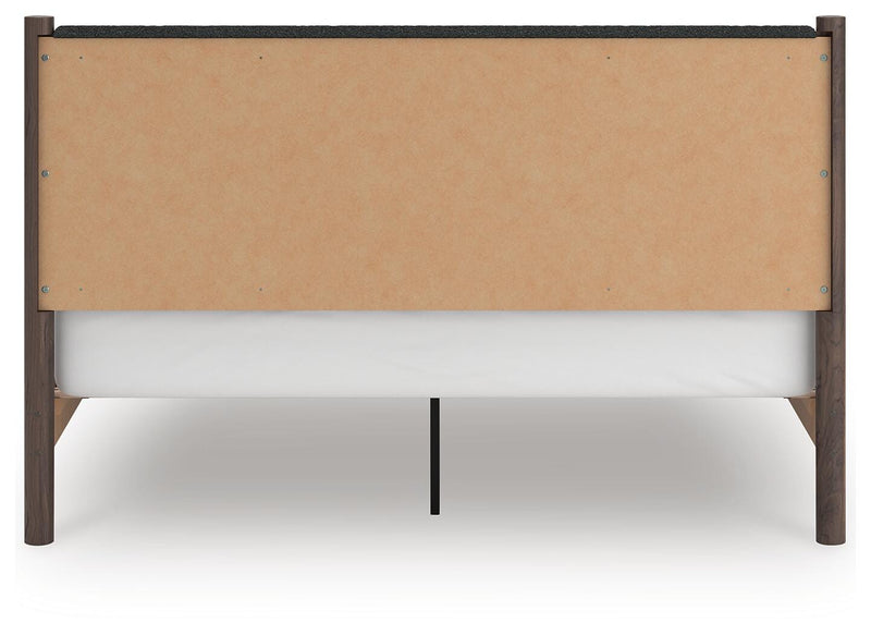 Pamytta King Upholstered Panel Platform Bed, Chest and  Nightstand in Brown - PKG022782