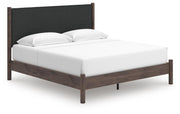 Pamytta King Upholstered Panel Platform Bed, Dresser and Chest in Brown - PKG022781