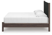 Pamytta King Upholstered Panel Platform Bed, Dresser and Mirror in Brown - PKG022747