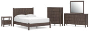 Pamytta Queen Panel Platform Bed, Dresser, Mirror, Chest and Nightstand in Brown - PKG022678