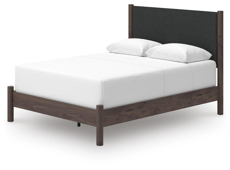 Pamytta Queen Upholstered Panel Bed, Dresser, Mirror and Chest in Brown - PKG022731