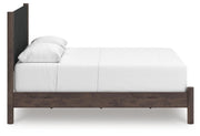 Pamytta Queen Upholstered Panel Bed, Dresser, Mirror and Nightstand in Brown - PKG022730