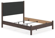 Pamytta Queen Upholstered Panel Bed, Dresser, Mirror and Nightstand in Brown - PKG022776