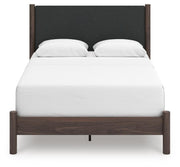 Pamytta Queen Upholstered Panel Bed, Dresser, Mirror and Nightstand in Brown - PKG022776
