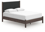 Pamytta Queen Upholstered Panel Platform Bed, Chest and  Nightstand in Brown - PKG022764
