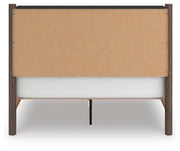 Pamytta Queen Upholstered Panel Platform Bed, Dresser and Nightstand in Brown - PKG022698