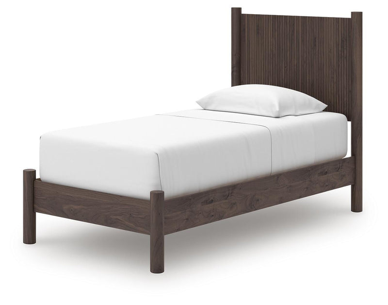 Pamytta Twin Panel Platform Bed, Dresser and Chest in Brown - PKG022753