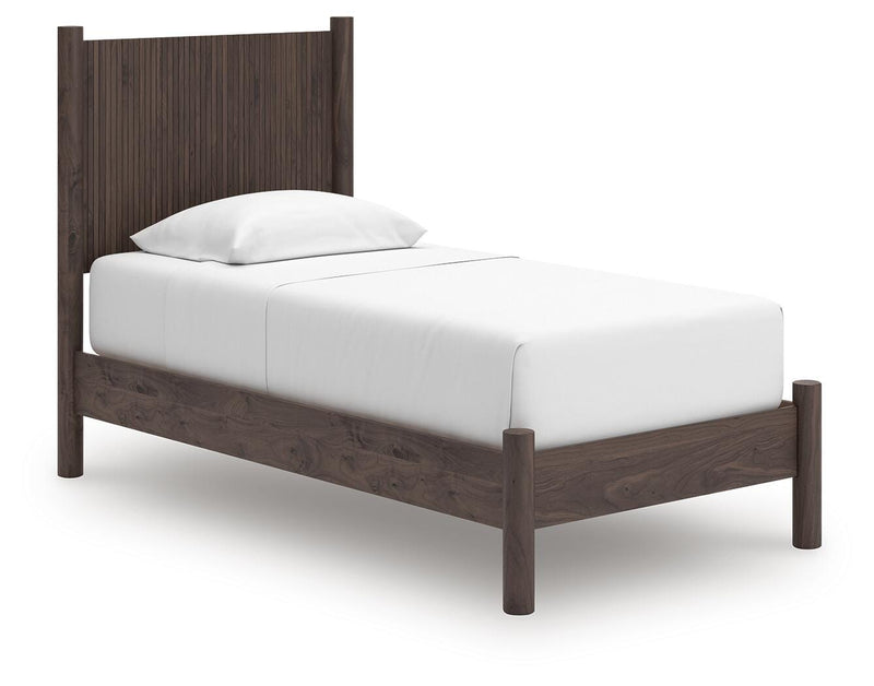 Pamytta Twin Panel Platform Bed, Dresser and Nightstand in Brown - PKG022668