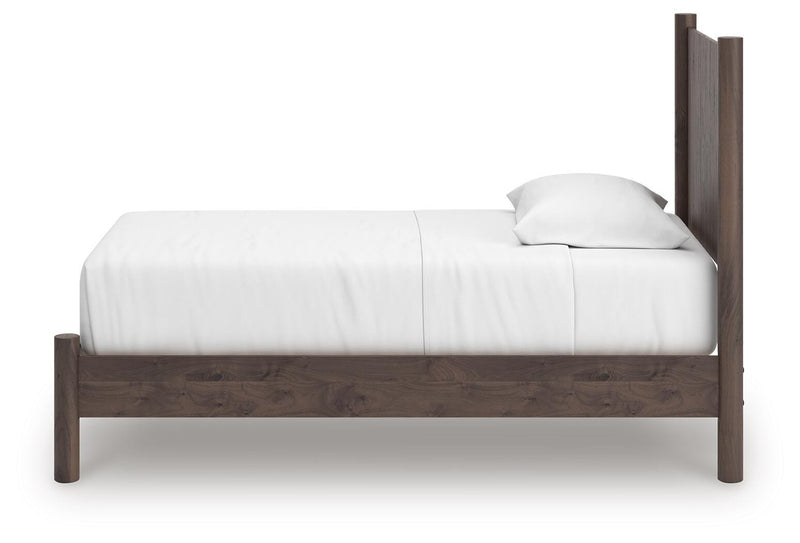 Pamytta Twin Panel Platform Bed, Dresser, Mirror and Chest in Brown - PKG022665