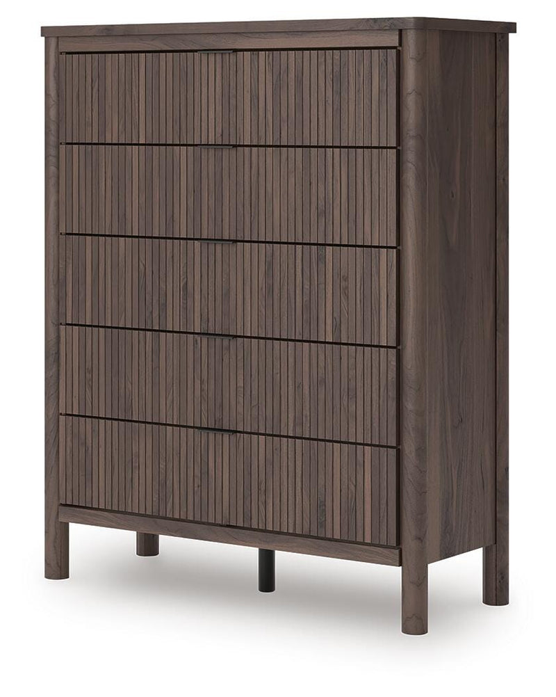 Pamytta Twin Upholstered Panel Bed, Dresser and Chest in Brown - PKG022771