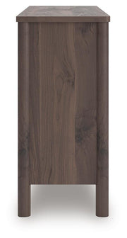 Pamytta Twin Upholstered Panel Bed, Dresser and Chest in Brown - PKG022771