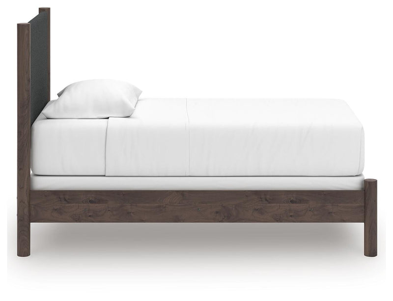 Pamytta Twin Upholstered Panel Bed, Dresser and Nightstand in Brown - PKG022722