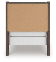 Pamytta Twin Upholstered Panel Bed, Dresser and Nightstand in Brown - PKG022722