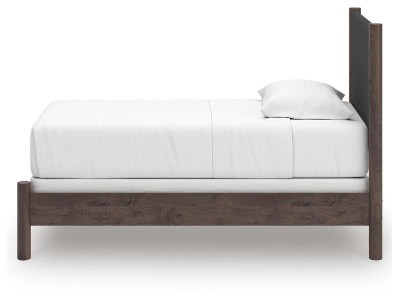 Pamytta Twin Upholstered Panel Bed, Dresser and Nightstand in Brown - PKG022722