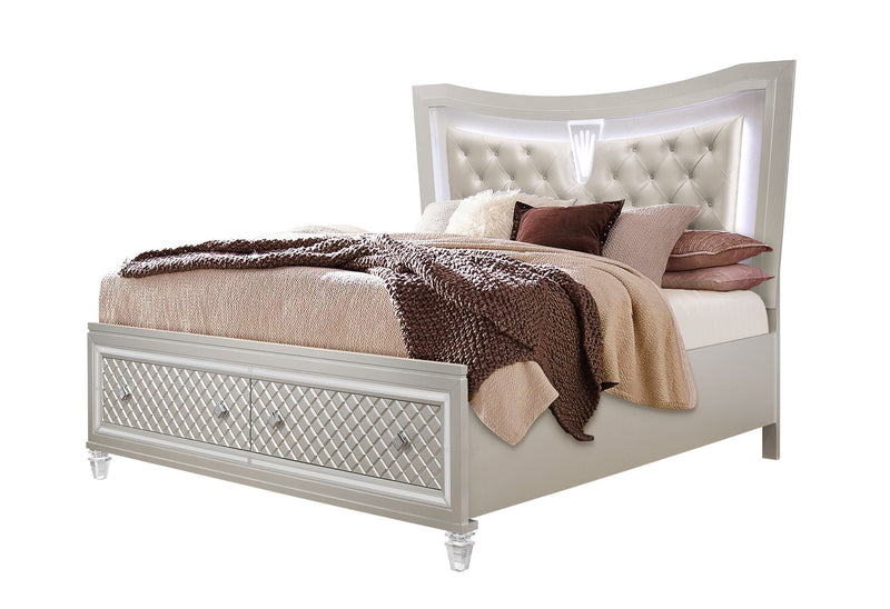 Paris Champagne Queen Bed With Led - DMV FurnitureQueen Bed