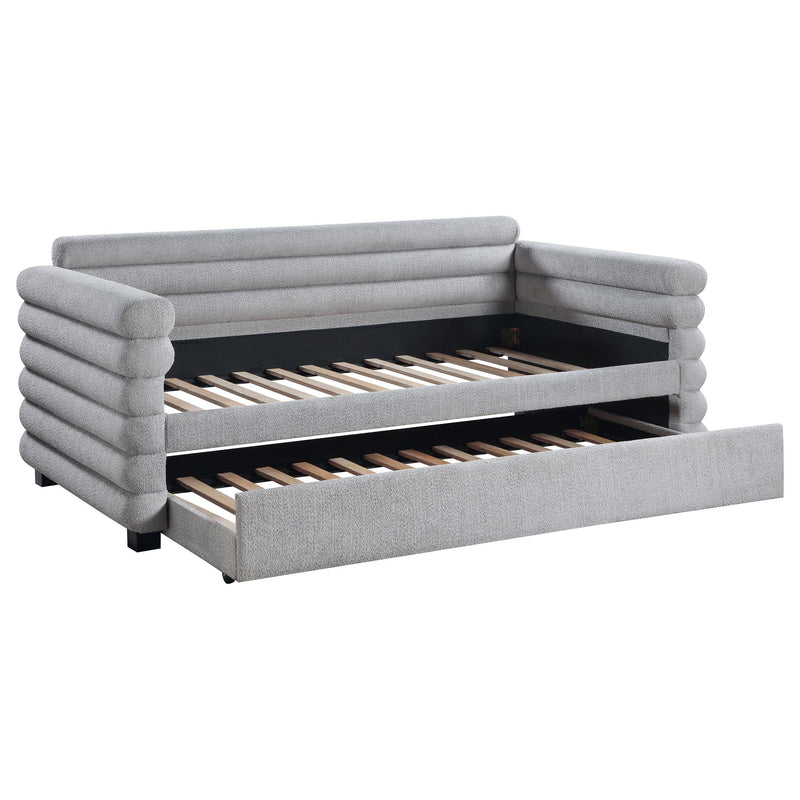 Patricia Boucle Upholstered Twin Day Bed with Trundle Grey  - 300718