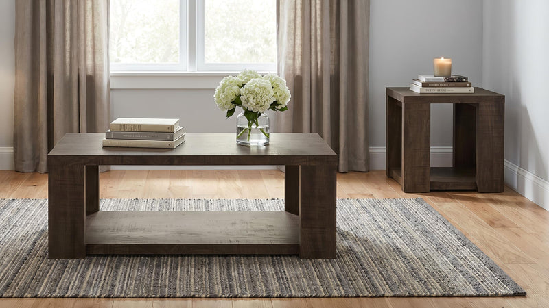 Pavone 2-Piece Coffee and End Table Set with Open Shelves Dark Rustic Mango - 706628-S2