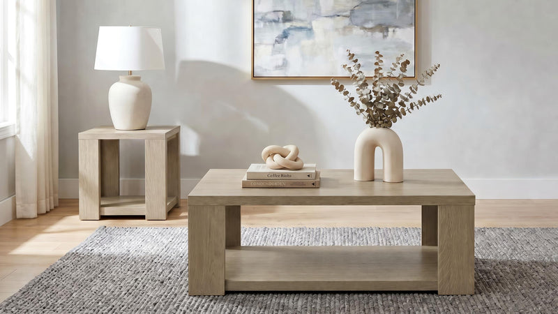 Pavone 2-Piece Transitional Coffee and End Table Set with Shelves Latte - 706648-S2